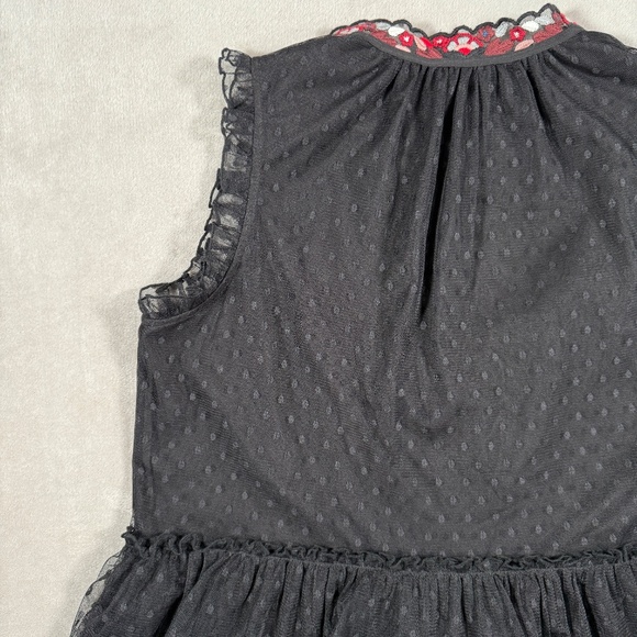 Kate Spade Blouse Womens Size Medium Black Camellia Embroidered Peplum Ruffle - Picture 7 of 13